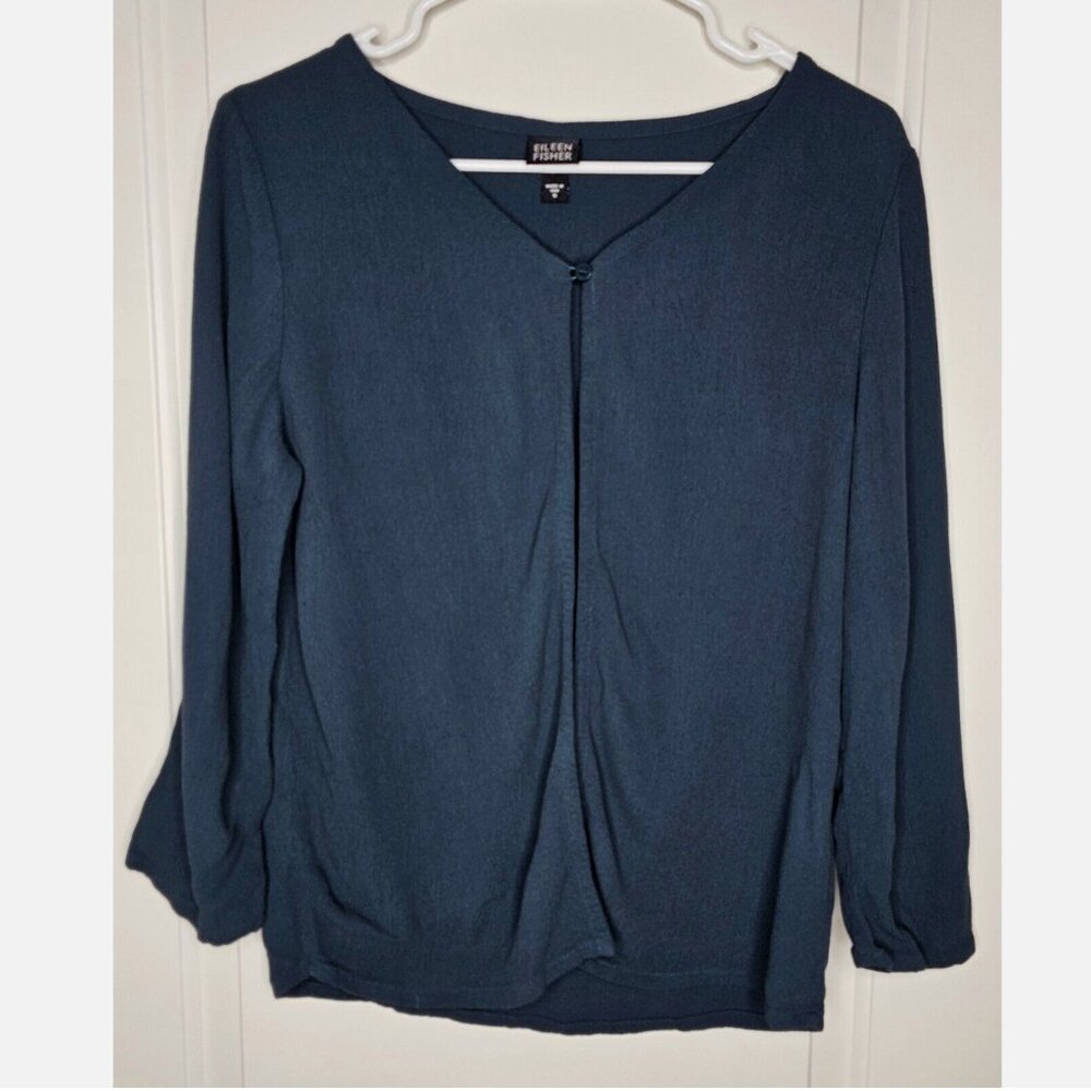 Eileen Fisher Rayon Cardigan Top Small Blue Lightweight